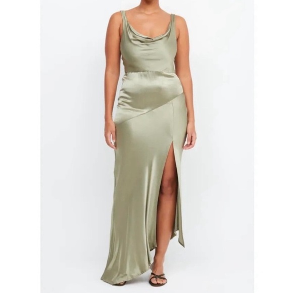 Bec + Bridge Mood Dance Cowl Neck Maxi Dress Satin Gown Sage Green Size US 14 - Picture 3 of 15